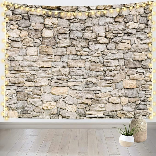 Loccor Extra Large Vintage Brick Rock Stones Wall Tapestry 180 x 100 Inches Grey Rock Castle Stonewall Backdrop Wall Hanging Polyester Print for Bedroom Living Room Dorm Home Decor
