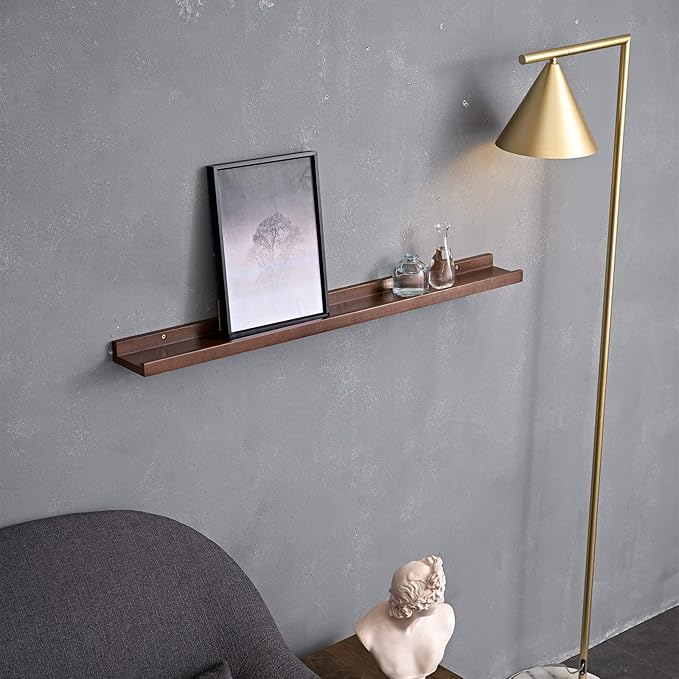 Long Floating Shelf 48 Inch Natural Wood Shelves for Bedroom, Rustic Display Books Picture Ledge Shelf for Wall Mounted, Solid Walnut Wood Shelf, Easy to Install, Walnut Color, 48 *4 *1.5 (1 Pack)