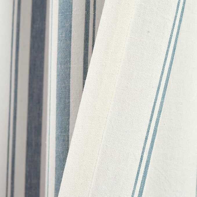 Lush Decor Farmhouse Stripe Yarn Dyed Cotton Window Curtain Panel Pair, 42" W x 84" L, Blue - Classic Modern Rustic Charm - Eco Friendly Cotton Fabric, Rod Pocket, Farmhouse stripe