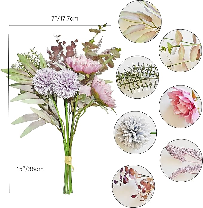 Mandy's Purple Artificial Ball Chrysanthemum 12 Stems Faux Flowers with Bendable Stems for DIY Wedding Centerpiece Fall Decor Home Arrangements