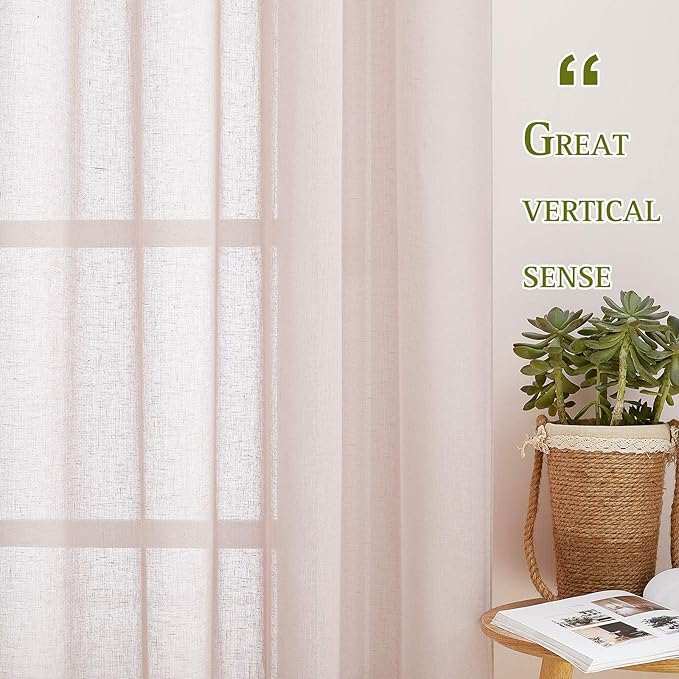 NICETOWN Linen Textured Semi Sheer Bedroom Curtains, Grommet Semi Sheer Window Drapes Privacy with Light Filtering for Sliding Glass Door/French Door, W70 x L96, Dusty Blush, 2 Panels
