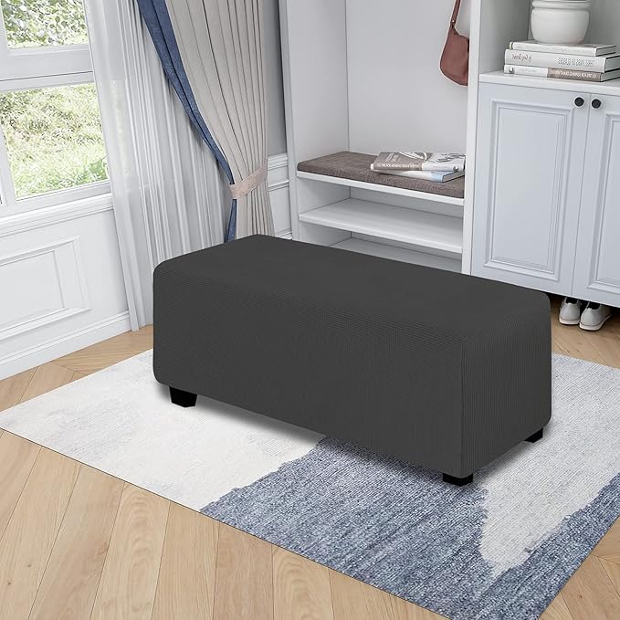 Easy-Going Stretch Ottoman Cover Folding Storage Stool Furniture Protector Soft Rectangle slipcover with Elastic Bottom (Ottoman X-Large,Dark Grey)