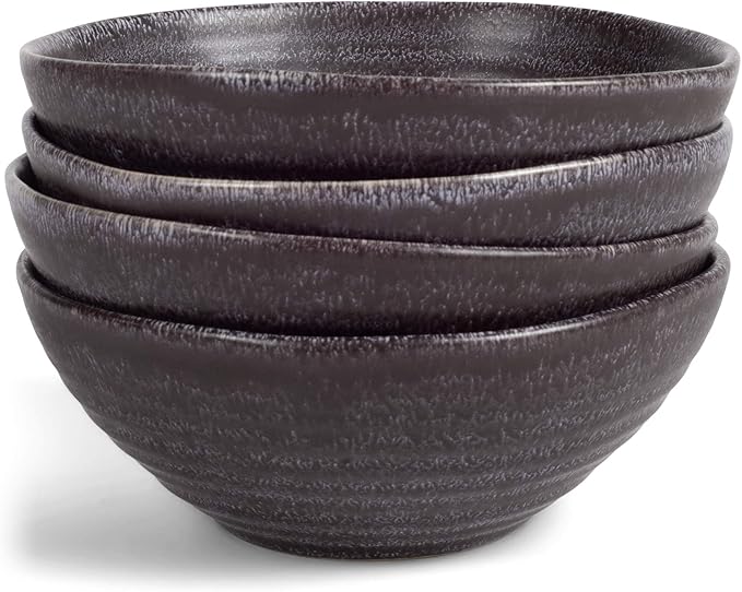 Elanze Designs Charming Chic Ribbed Modern Thrown Pottery Look Ceramic Stoneware Plate Platter Mug & Bowl Kitchen Dish Dinnerware 16 Piece Set - Service for 4, Charcoal Grey