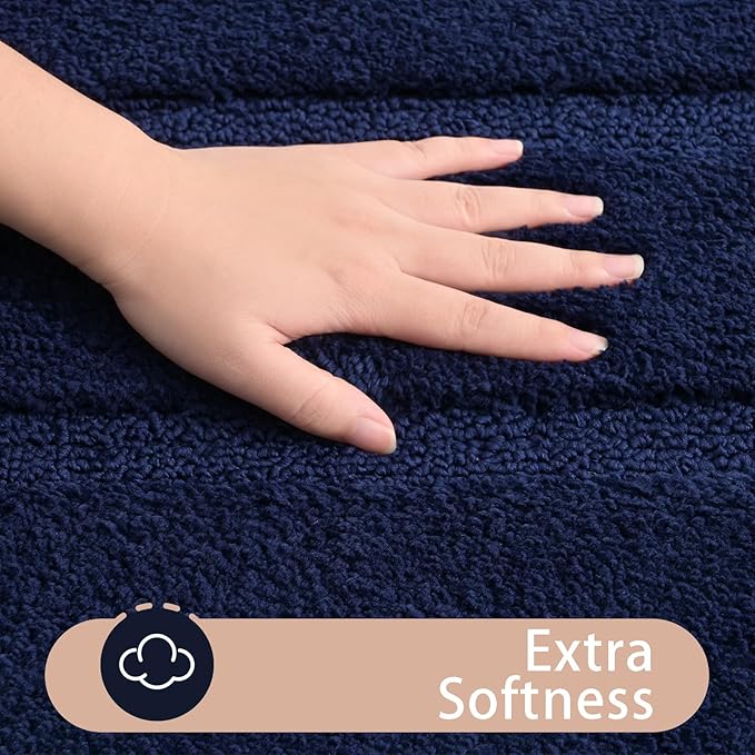 HOMORE Bathroom Runner Rug 24x36 Inch, Navy Blue Non Slip Bath Rug for Bathroom, Thick Soft and Absorbent Microfiber Bathroom Mat, Washable Plush Bath Runner Rugs Carpet for Shower Floor