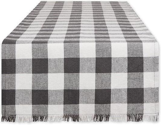 DII Heavyweight Fringed Check Tabletop Collection, Table Runner, 14x72, Mineral