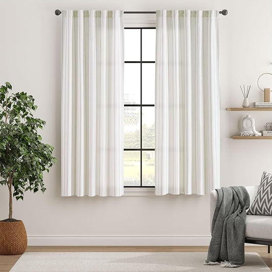 jinchan Green and White Striped Curtains, 63 Inch Length for Living Room and Bedroom - Green on White Pinstripe Privacy Light Filtering Modern Window Curtains Set of 2 Panels