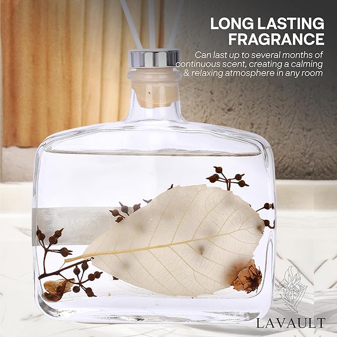 Reed Diffusers for Home - Greenwhite Ornaments - 100% Natural Materials - Long-Lasting Fragrance - Relaxing Atmosphere, Easy-to-Use & Eco-Friendly, Reusable Glass Bottle Flourish Tea Aroma