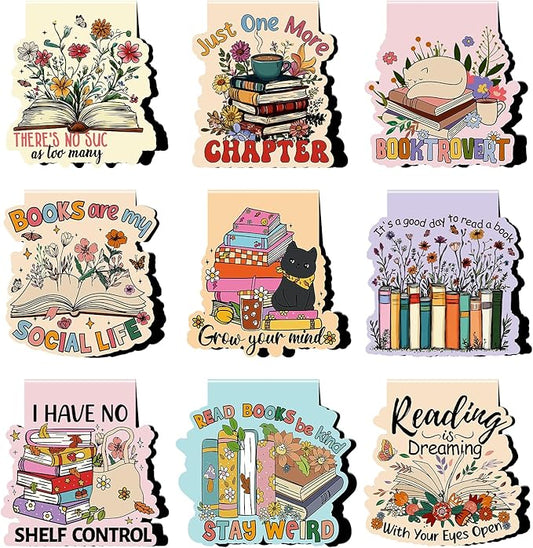 Book Lover Magnetic Bookmark - 9Pcs Flower Book Mark Magnets Cute Cat Floral Bookmarks Magnetic Bookish Magnets Book Markers Page Clip Gifts for Women Teen Students Teacher Reading Office