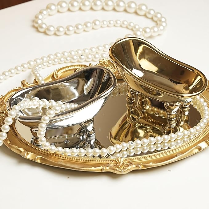 5.6" Ceramic Mini Bathtub Soap Dish Decortative Clawfoot Bathroom Soap Dish (Golden)