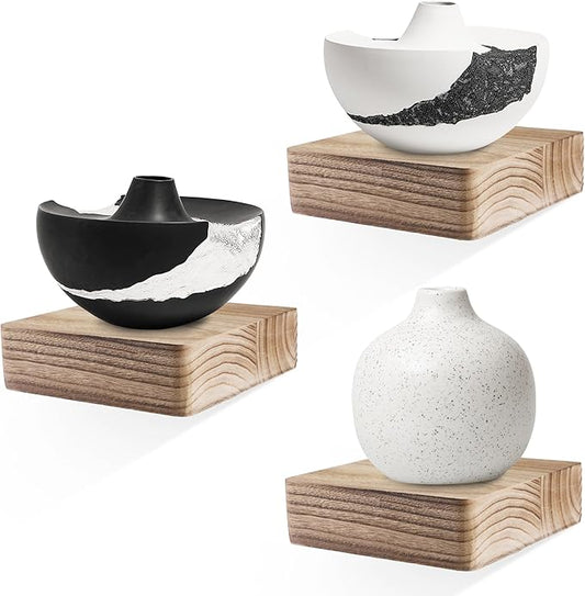 Small Floating Shelf,Set of 6 Inch Display Ledges for Wall,Mini Shelves,Rustic Wood Shelf for Bedroom Living Room Bathroom Kitchen (3 pcs, Carbonized Black)
