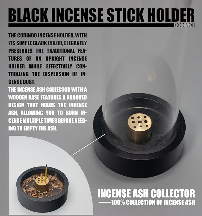 Incense Holder for Sticks,Modern Incense Stick Holder with Glass Ash Catcher[Anti ash Flying], Incense Burner Holder,Zen Glass Incense Holder,for Spa Home Decor Yoga Meditation[Black]