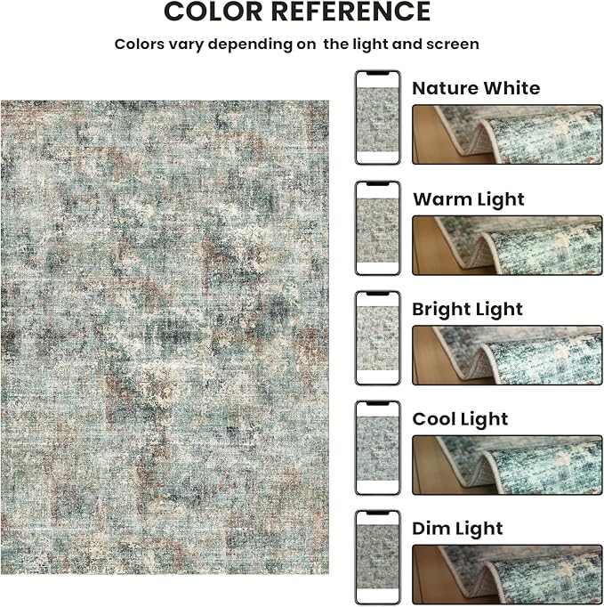 6x9 Area Rugs - Machine Washable Area Rugs for Living Room, Soft Washable Rugs 6x9, Non-Slip Area Rug, Stain Resistant Abstract Low Pile Thin Rug