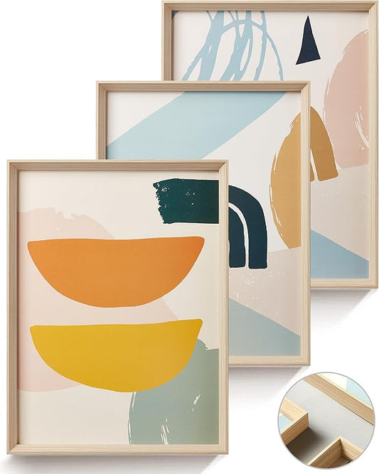 Framed Boho Wall Art for Bedroom,Abstract Canvas Wall Decor,12x16IN Minimalist High Framed Wood Design Prints for Living Room,Bathroom Set of 3