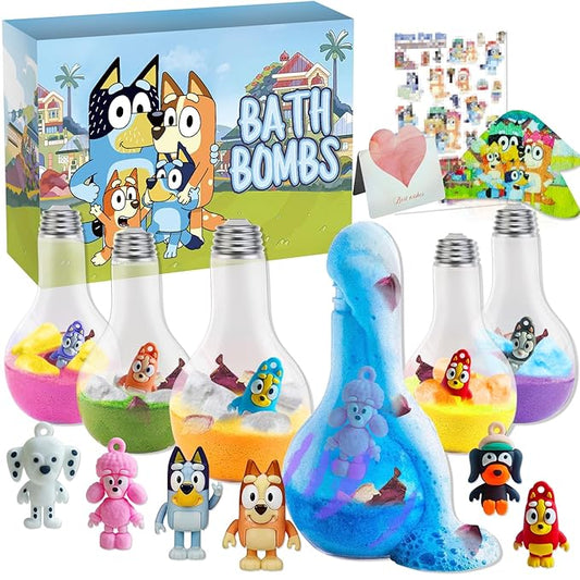 Blue Heeler Bath Bombs for Kids With Toys Inside - Scientific Bath Toys for Dry Skin Moisturize, Dried Rose Petals With Eruption of Foams - Kid Gift Set