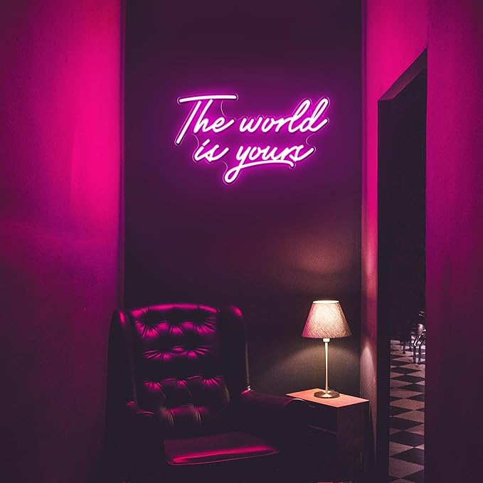 Kavaas The World Is Yours Neon Signs 16.5" x 9.8", Pink LED Neon Sign Wall Decor | The World Is Yours Led sign for Bedroom, Office, Game Room, Graduation Party, Birthday