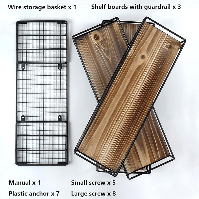 Wall Mounted Bathroom Shelves Over Toilet, Farmhouse Wall Floating Shelf with Guardrail, Bathroom Decor for Bedroom Living Room Kitchen, Dark Brown (16.2 Inch Set of 3)