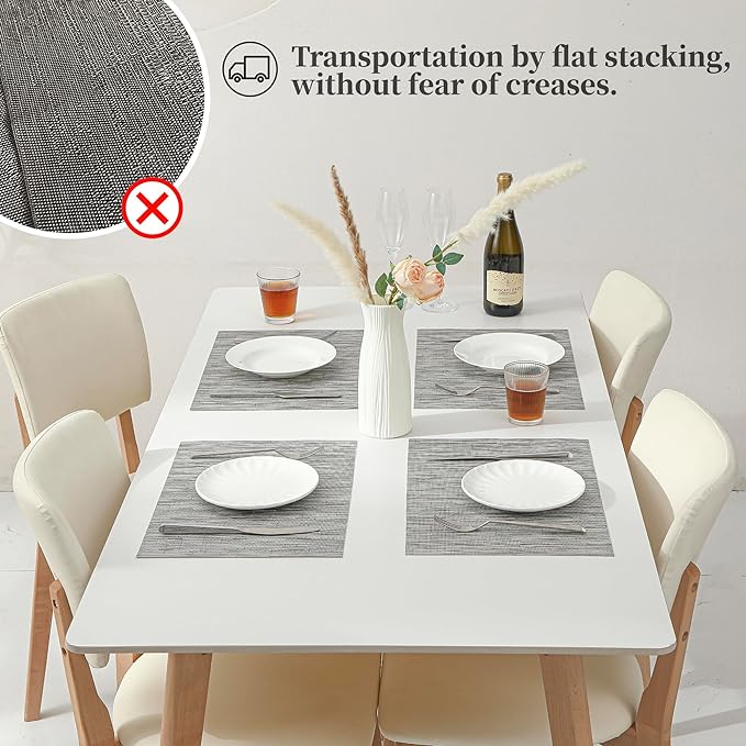 Leetaltree Silver Placemats Set of 8 - Heat Resistant Non-Slip Place mats for Dining Table, Washable Durable PVC Vinyl Woven Table Mats（Silver, 8）