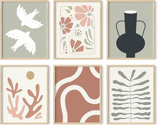 HAUS AND HUES Boho Pictures Wall Decor - Mid Century Modern Wall Art, Neutral Aesthetic, Botanical Wall Art Framed, Coral Artwork Wall Decor, Gallery Wall Frame Set (Framed Beige 8x10)