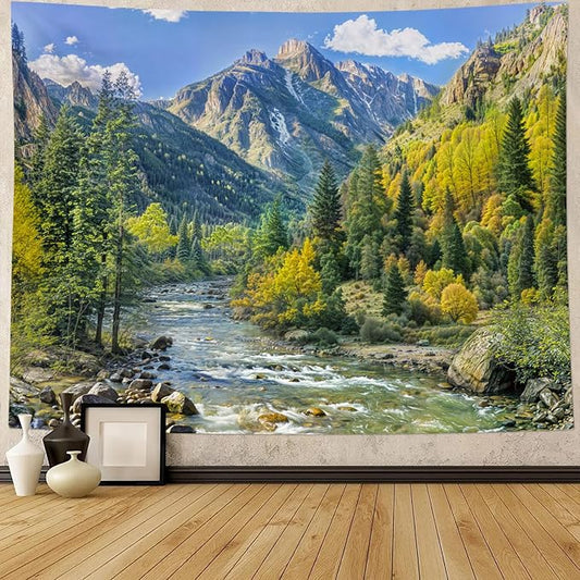 Kanuyee Mountain Tapestry Nature Landscape Wall Tapestry for Bedroom Mountain River Tapestries Aesthetic Living Room Decor Nature 44×60 Inches