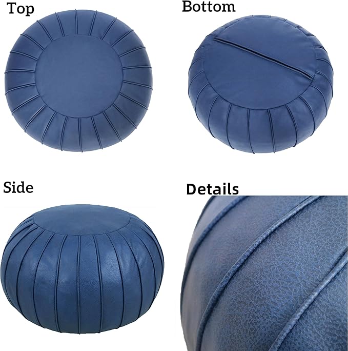 Thgonwid Handmade Storage Pouf Ottoman Foot Stool - Faux Suede Round Floor Cushion 21.6"x13" for Living Room, Bedroom, Wedding Decor, Unstuffed (Deep Blue)