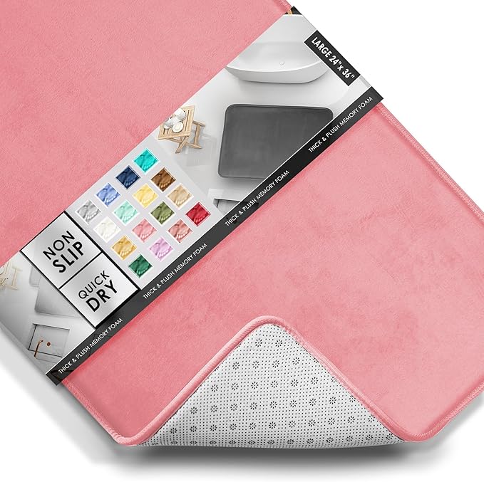 Clara Clark Bathroom Rugs, Velvet Memory Foam Bath Mat, Non-Slip Bath Rugs, Machine Wash, Dries Quickly, Ultra Soft Plush Bath Mats for Bathroom,