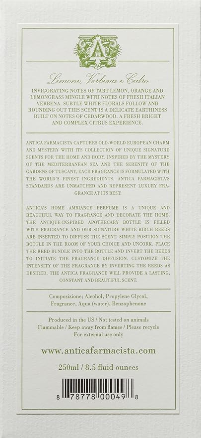 Antica Farmacista Home Ambiance Diffuser,Verbena and Cedar,8.45 Fl Oz