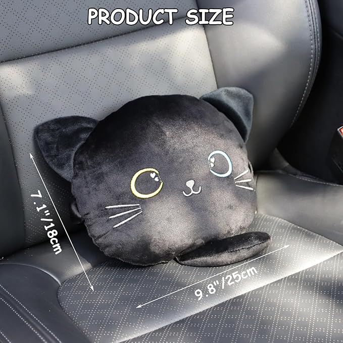 2 Pack Car Headrest Pillow, Cute Neck Pillow for Car Seat Comfortable Soft Head Neck Rest Cushion Seat Neck Support Cartoon Car Pillow for Driving, Travelling, Home Décor - Black Cat