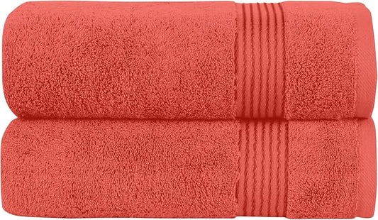 Elegant Comfort Premium Turkish Cotton 2 Pack Bath Towel Set - 27 x 54 inch, Luxurious Hotel Spa Quality 100% Turkish Cotton 2PC Bath Towel Set - Highly Absorbent - Soft Bathroom Towels, Coral