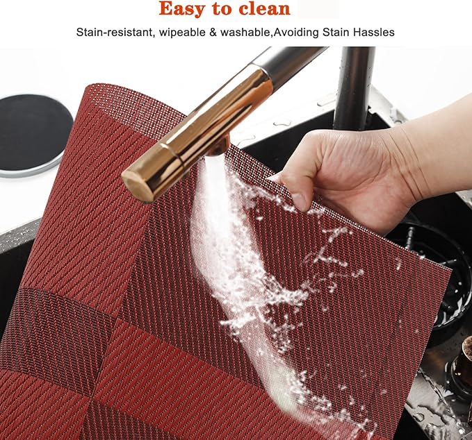 Placemats Set of 6,Washable,Heat and Stain Resistant Indoor/Outdoor Place mats, Vinyl Woven Non Slip Table Mats for Restaurant Table Protection, PVC Table Placemats.(red, 6PCS)