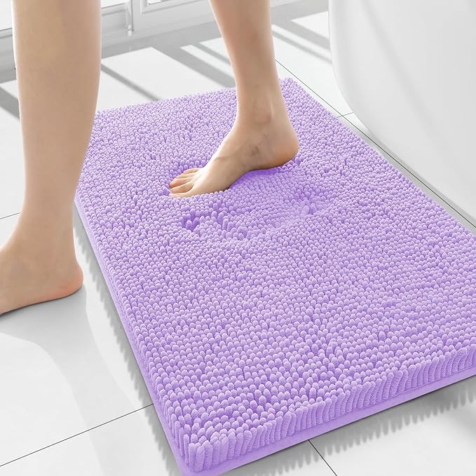 Smiry Luxury Chenille Bathroom Rugs 44x24, Extra Soft and Absorbent Shaggy Bath Mat, Machine Washable, Non-Slip Plush Carpet Runner for Tub, Shower, and Floor, Home Decor Accessories, Purple