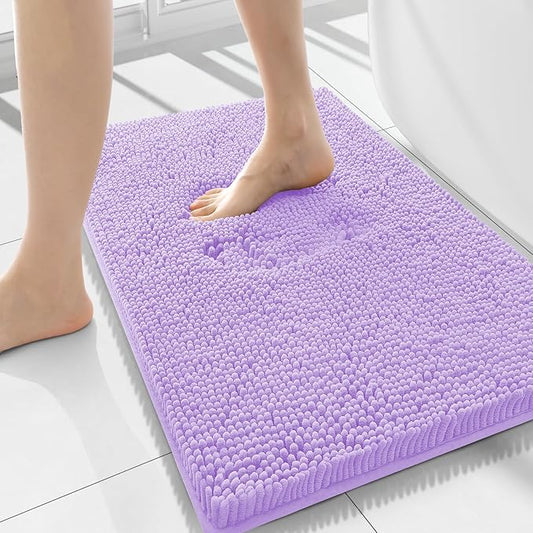 Smiry Luxury Chenille Bathroom Rugs 44x24, Extra Soft and Absorbent Shaggy Bath Mat, Machine Washable, Non-Slip Plush Carpet Runner for Tub, Shower, and Floor, Home Decor Accessories, Purple