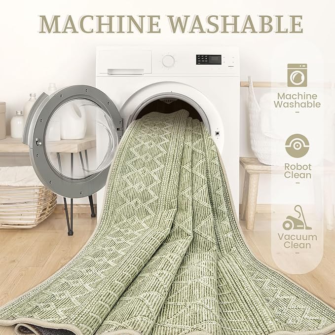 5x7 Area Rug Living Room: Washable Boho Geometric Moroccan Rug Neutral Modern Farmhouse Indoor Soft Non Slip Ultra Thin Printed Pattern Carpet for Dining Room Bedroom Nursery Home (Brown, 5'x7')
