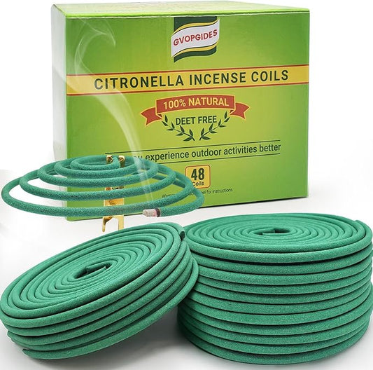 Citronella Incense coils, Made from Natural Plants, Suitable for Outdoor, Living Room, Terrace use (48 coils and Coil Holders)
