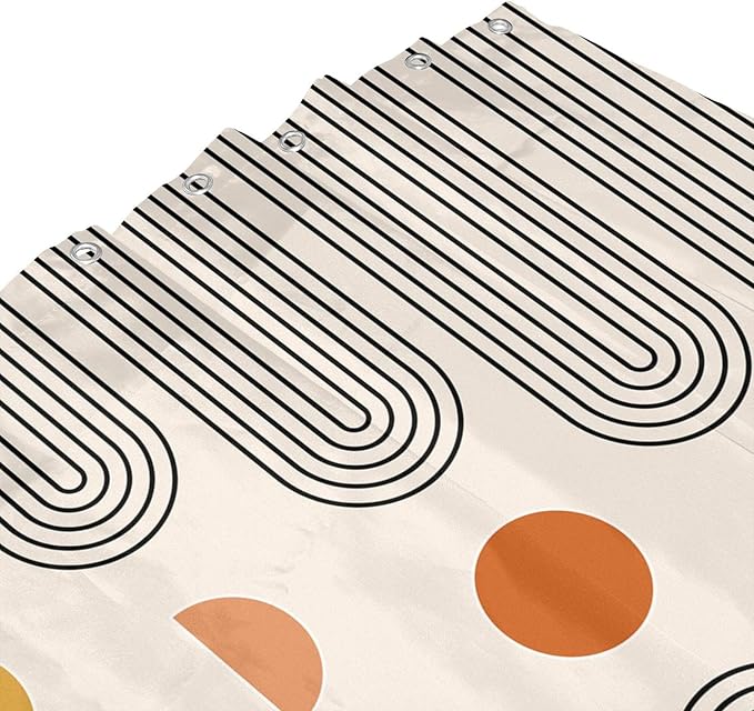 Boho Shower Curtains for Bathroom Mid Century Minimalist Abstract Aesthetic Modern Bathroom Decor Curtain Machine Washable Waterproof Fabric with 12 Hooks (Beige Minimalist, 72" x 72")