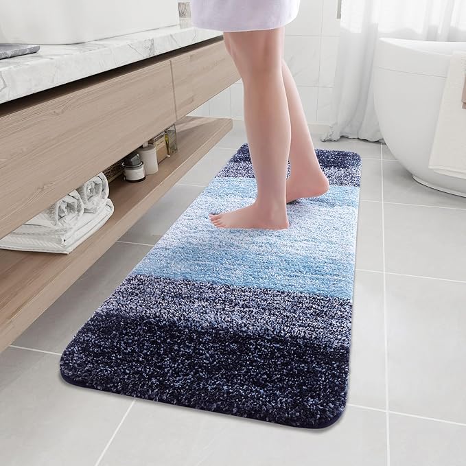 Arotive Microfiber Bathroom Rugs, Shaggy Soft and Absorbent Bath Rug, Non-Slip, Thick Plush Machine Washable Dry Bath Mats for Bathroom, Tub and Shower, 59x17, Blue