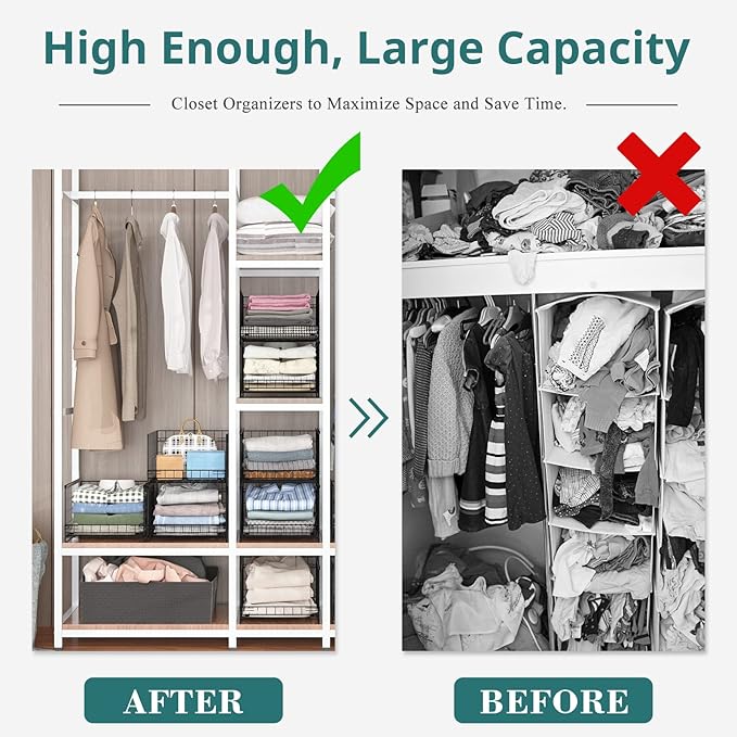 4-tier Sliding Closet Organizers and Drawer Storage Shelves, Stackable Bins for Jean Pants Sweaters, Metal Drawer Slid Clothes Storage Container, Closet Organizers for Clothes-Black