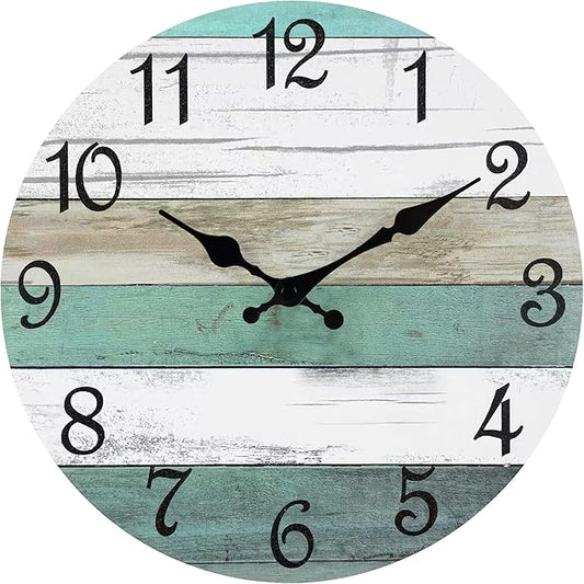 CHYLIN Wall Clock,10 Inch Silent Non Ticking Wall Clocks Battery Operated, Teal Turquoise Rustic Clock Decorative for Kitchen Bathroom Bedroom Living Room(Bronze White)