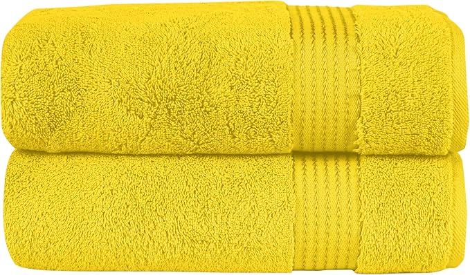 Elegant Comfort Premium Turkish Cotton 2 Pack Bath Towel Set - 27 x 54 inch, Luxurious Hotel Spa Quality 100% Turkish Cotton 2PC Bath Towel Set - Highly Absorbent - Soft Bathroom Towels, Yellow