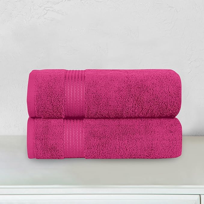 Elegant Comfort Premium Turkish Cotton 2 Pack Bath Towel Set - 27 x 54 inch, Luxurious Hotel Spa Quality 100% Turkish Cotton 2PC Bath Towel Set - Highly Absorbent - Soft Bathroom Towels, Hot Pink