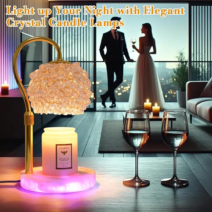 Candle Warmer Lamp with Timer - Dimmer Electric Candle Lamp Warmer with RGB Mode, 312 K9 Crystals Lampshade,Adjustable Height Wax Warmer Lamp with 2 Bulbs for Jar Candles,Gifts for Mom Womens