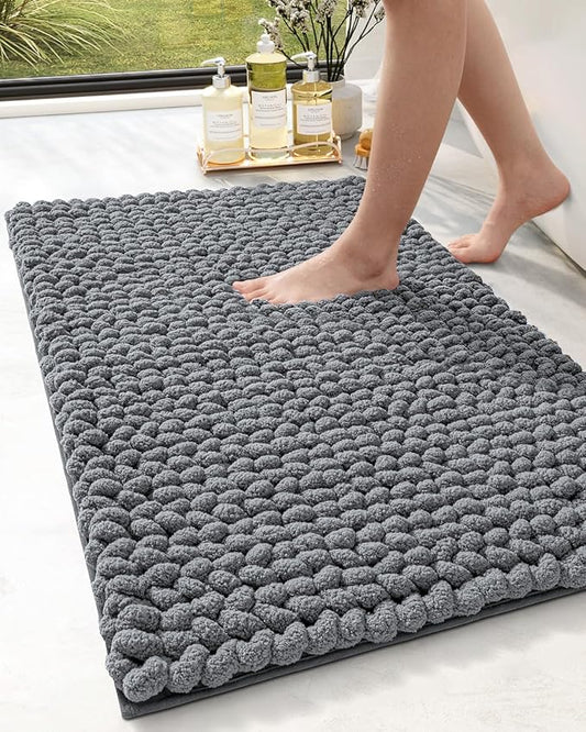 DEXI Bathroom Rugs 24x36, Non Slip Washable Bath Mat, Luxury Chenille Super Absorbent Thick Bathmats for Shower Floor, Plush Fluffy Shaggy Carpet for Tub, Dark Grey