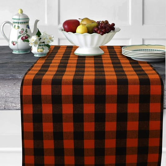 Urban Villa TableRunner 100% Cotton Fused Table Runner Halloween Checks 14''x72'' Over Sized Buffalo Check TableRunner Heavier Quality