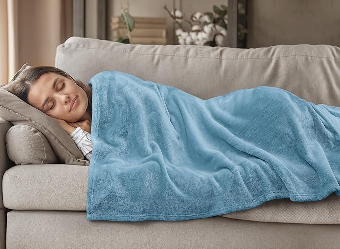 Utopia Bedding Washed Blue Fleece Blanket Twin Size Lightweight Fuzzy Soft Anti-Static Microfiber Bed Blanket (60x80 Inch)