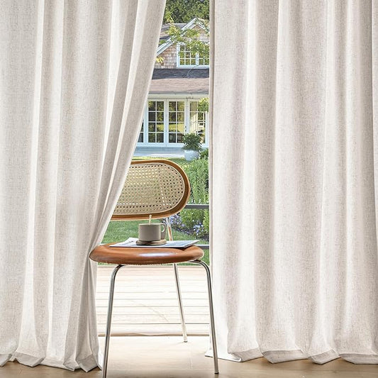 MIULEE Non-See-Through Privacy Linen Curtains 2 Panels, Light Filtering Window Curtains Farnhouse Textured Back Tab Semi Sheer Drapes for Bedroom Living Room, 52 x 84 Inches Long, White