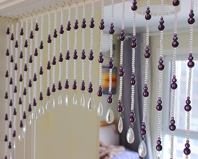 Hanging Glass Door Beads Beaded Curtains Valance Self-Adhesive for Doorways Crystals Stran Arched Windows, Clear Crystal Room Bead Partition Curtain Door Frame Beads for Doorways Closets 11
