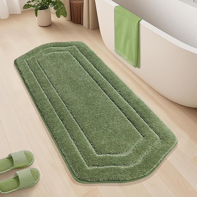 COSY HOMEER Bathroom Rugs Mat 24”x60” Absorbent Non-Slip Bath Mat, Plush Shaggy Bathroom Runner, Machine Washable Large Soft Bath Mats for Bath Floor,Tub and Shower,Green