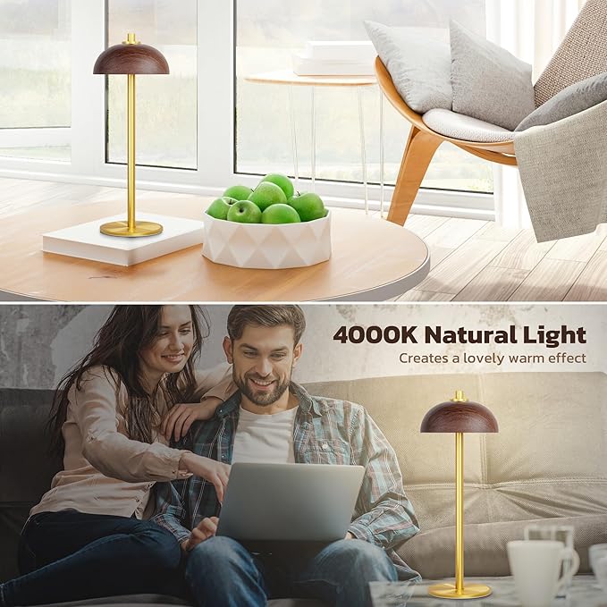 2 Pack Cordless Table Lamp, 5000mAh Portable Rechargeable Table Lamp, 3 Color Stepless Dimming Table Light with Memory Function, for Outdoor, Dinner, Patio, Home, Restaurant.(Wood Grain)