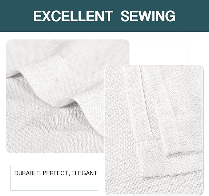 FantasDecor White Sheer Linen Curtains for Living Room 84 inch Length Rod Pocket Flax Linen Burlap Semi Sheer with Light Filtering Privacy Window Treatments for Bedroom, W52 x L84, White