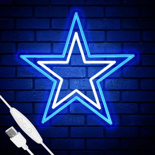 Football Team Neon Sign, Cool Light Up Dimmable Dallas Logo Hanging Led Neon Sign for Wall Decor, Party, Bar, Man Cave, Garage, Game Room Deco, Birthday Gift for Football Fans (B-Cowboy)