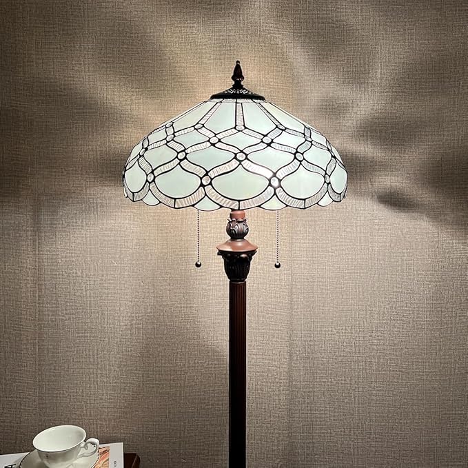 Tiffany Floor Lamp,16 inch Stained Glass Lamp Shade,Vintage Antique Style Tall Standing Double Light for Living Room Bedroom